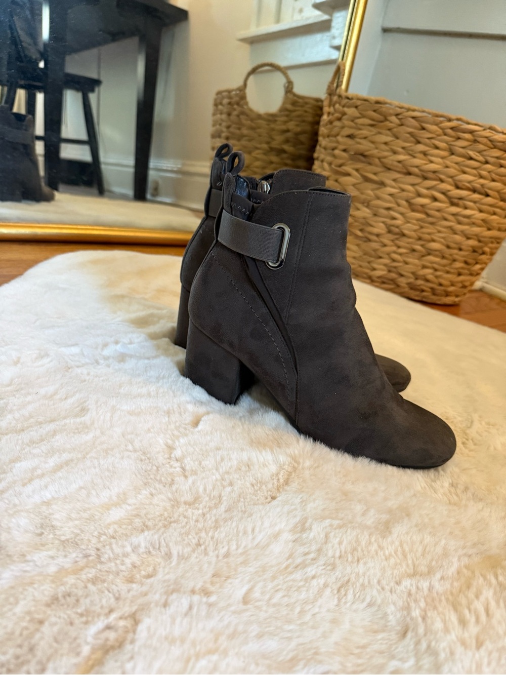 Easy Spirit Dark Gray Suede Ankle Booties with Block Heel - Picture 3 of 9